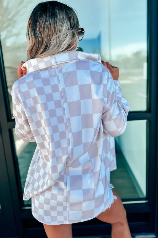 Khaki Checkerboard Flap Pocket Shacket (Button-Front)