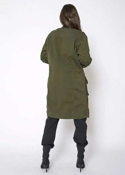 Women’s Zip Up Long Utility Jacket (Olive)